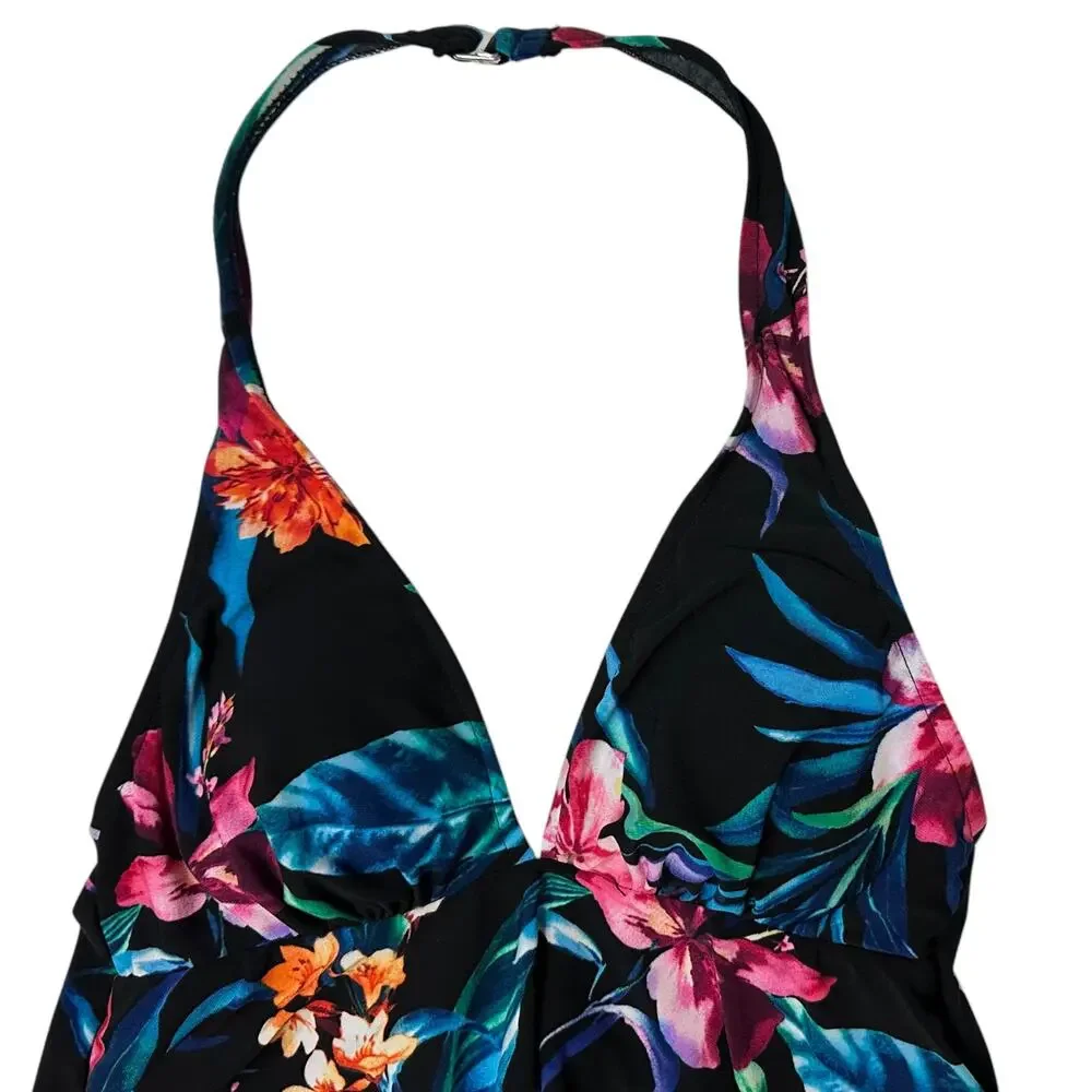 2/$30 NWT Swim Solutions Triple Tier Halter Tankini Swim Top Floral Size 8